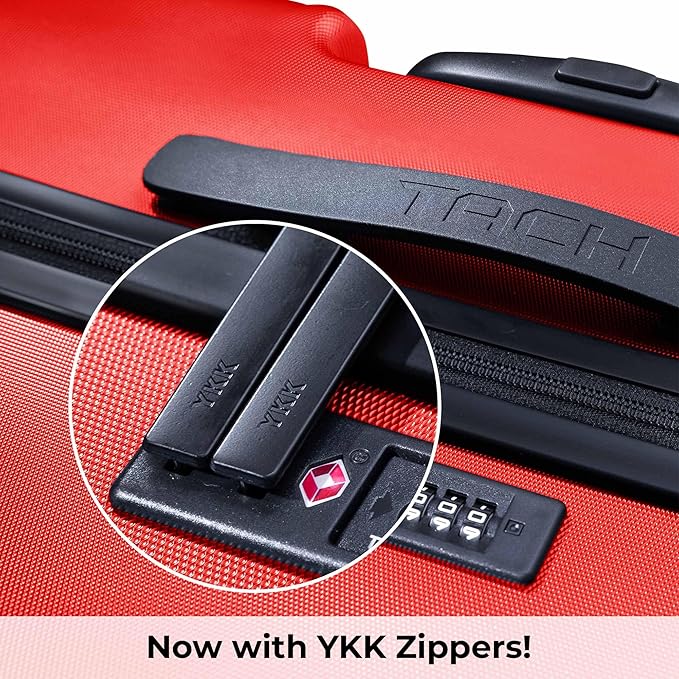 Tach V3.1 Hard Shell 2 Piece Luggage Set - 20 & 28 inch Luggage | Carry On & Large Checked Suitcases | Patented Built-In Connecting System | Rolling Suitcase Links 9 Bags (Wine Red)