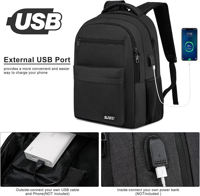 School Backpack for Teen Boys & College Students - 17.3 Inch Laptop Backpack, Ergonomic Anti-Theft Bookbag with USB Charging Port for High School, University, Black