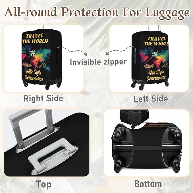 Luggage Cover, Travel Suitcase Covers, Elastic Suitcase Protective Cover, Scratchproof Luggage Protector, Washable Dustproof Trolley Case Protector Fit 22-28 Inch (bk, L（25-28inch suitcase）)