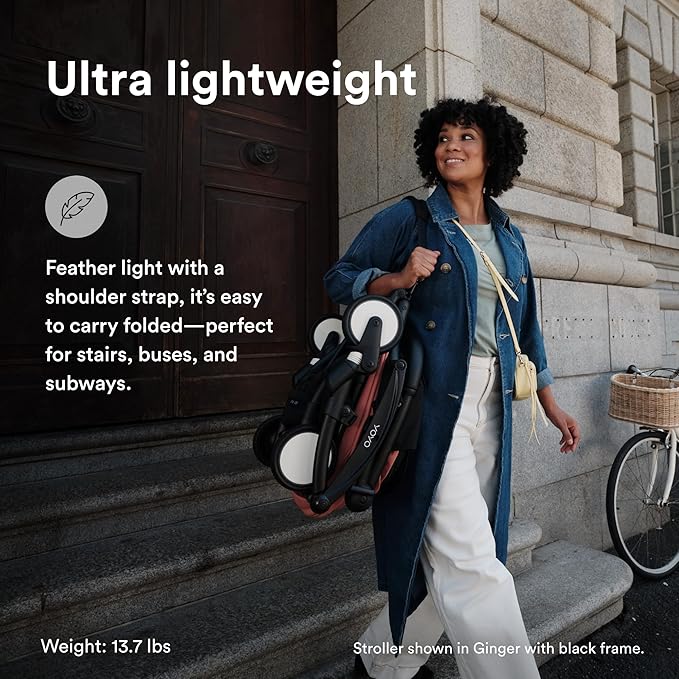 Stokke YOYO3 Stroller from 6 Months - Includes White Frame/Stone Seat Cushion + Canopy - Folds in & Out in a Flash - Light & Compact - Carry-On Compatible