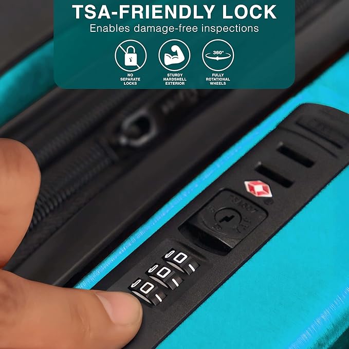 Luggage Sets 3 Piece, 22 Inch Carry on Luggage and 28 Inch Suitcases with Wheels Spinner, Durable Hard Shell Suitcase Set, Expandable Travel Suitcase, Teal