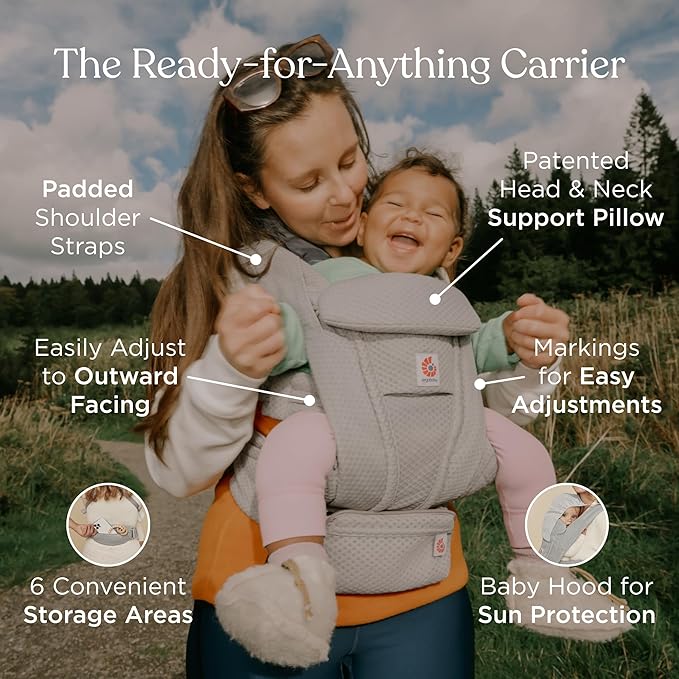 Ergobaby Omni Deluxe Baby Carrier Newborn to Toddler - Breathable Baby Carriers for Summer - All-Position Carrier with Enhanced Lumbar Support & Airflow (7-45 Pounds), Mesh, Pearl Grey