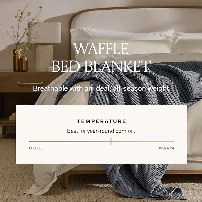 BOLL & BRANCH Waffle Bed Blanket - Full/Queen, Pewter - Luxury 100% Organic Cotton - Soft, Lightweight and Breathable - Textured Waffle Weave Design