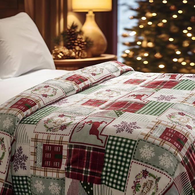 PHF Printed Fleece Blanket Queen Size, No Shed No Pilling Ultra Soft Plush Cozy Xmas Prints Theme Home Décor Flannel Blanket for Bed, Sofa, Couch and Gift, 90" x 90", Rindeer