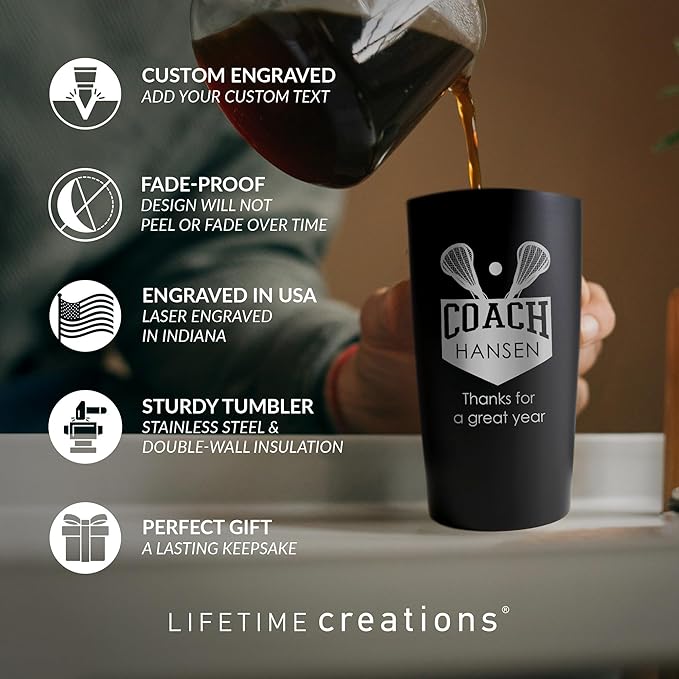 Lifetime Creations Custom Lacrosse Coach Tumbler - Lacrosse Coach Gifts for Men, Best Coach, Thank You Coaches, Lacrosse Senior Night Gifts (Matte Black 20 Ounce Cup)