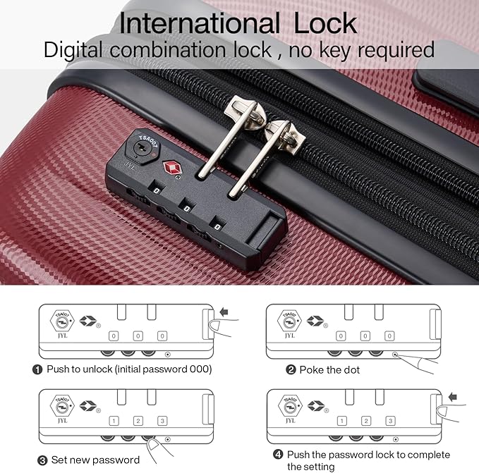Hanke 24 Inch Expandable Checked Luggage Lightweight PC Hard Case Luggage Suitcases with Wheels TSA Luggage Rolling Large Suitcase Travel Luggage Bag for Go to University(Burgundy)