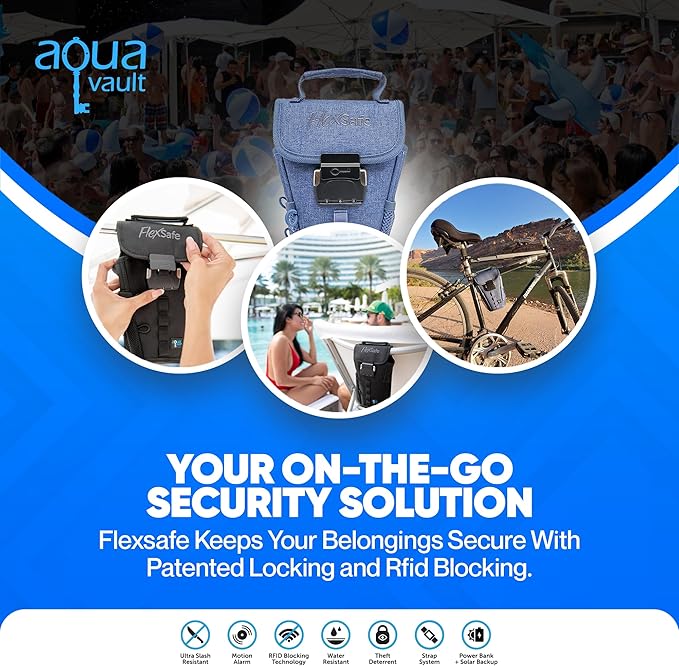 Aquavault | Flex Safe | Beach Chair Vault | Anti theft combination lock | 3 Digit Programmable lock | Water resistant, Slash Resistant and RFID Blocking (Grey)