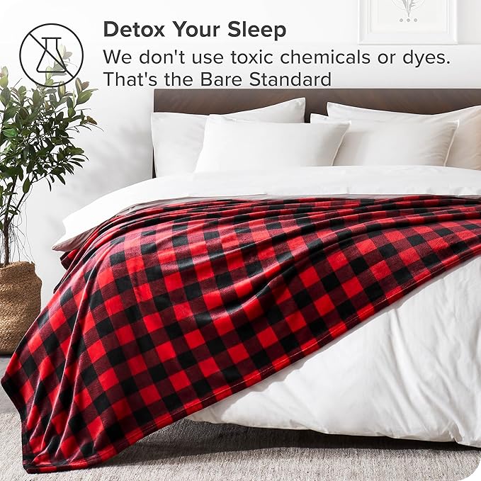 Bare Home Fleece Blanket - King Size - Ultra-Soft Lightweight for Bed, Sofa, and Couch - Luxury Microplush - Cozy Warm Blanket (King, Buffalo Plaid - Red/Black)