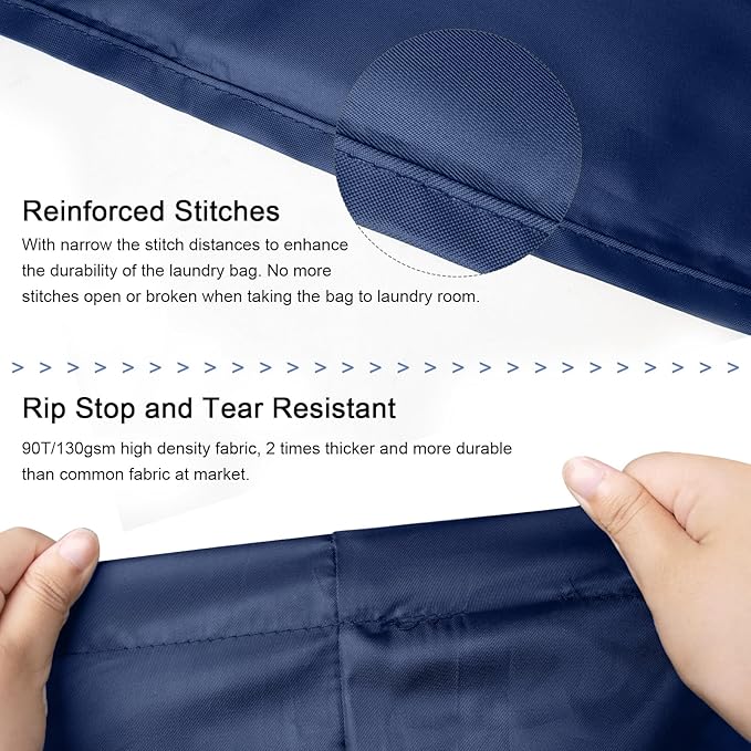 Polecasa Heavy Duty Large Laundry Bag with 130gsm Tear Resistant Fabric and Handles, Easy to Carry Dirty Clothes Drawstring Bag,Perfect for College Dorm, Travel, 2 Pack 28”x36”, Navy