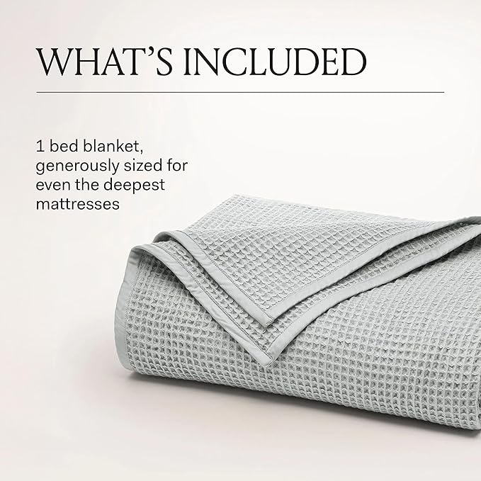 BOLL & BRANCH Waffle Bed Blanket - Full/Queen, Stone - Luxury 100% Organic Cotton - Soft, Lightweight and Breathable - Textured Waffle Weave Design