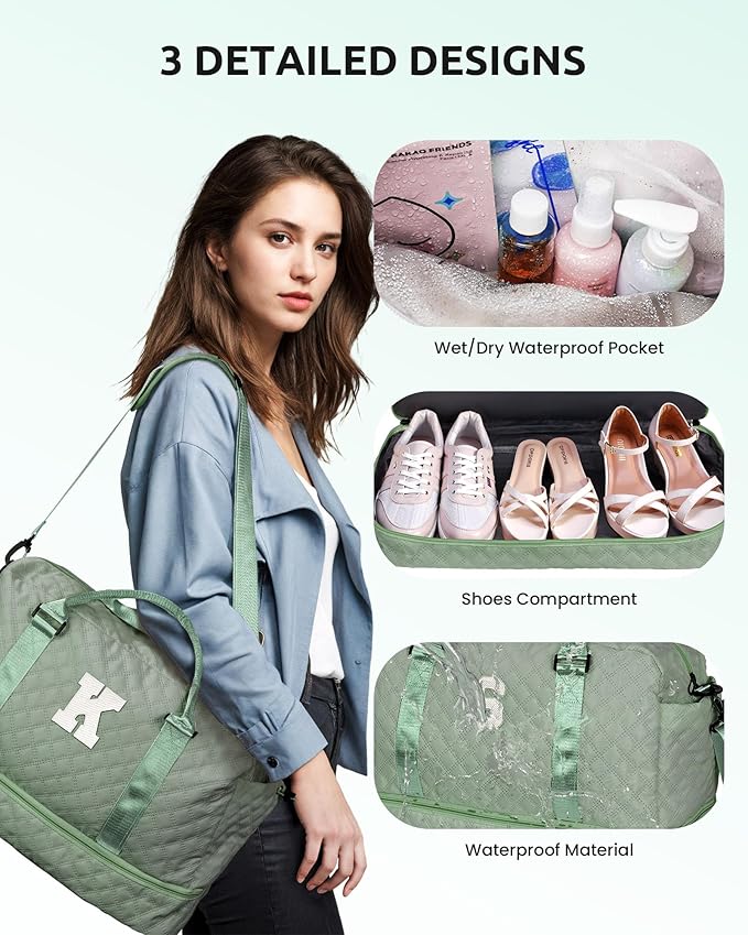 Monogrammed Gifts for Women-Initial Travel Bag with Shoe Compartment, Personalized Weekender Bag, Monogram Overnight Bag for Women, Girl Duffel Bag with Makeup Bag (Letter Y)