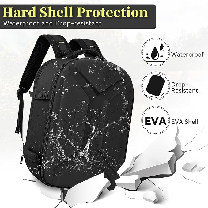TORIBIO Camera Backpack, Hardshell DSLR Photography Camera Bag, Waterproof Hard Shell Camera Case with Tripod Holder & 15.6" Laptop Compartment Compatible with Canon/Nikon/Sony/DJI Mavic Drone