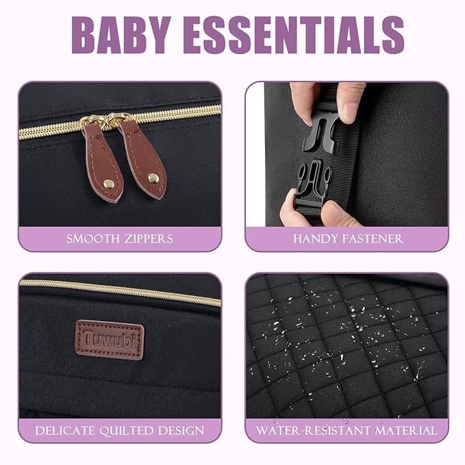 Tuwubi Diaper Bag Tote,Baby Diaper Bag with Pacifier Case Large Travel Diaper Tote Caddy for Mom and Dad Multifunction Large Baby Bag - M-Black