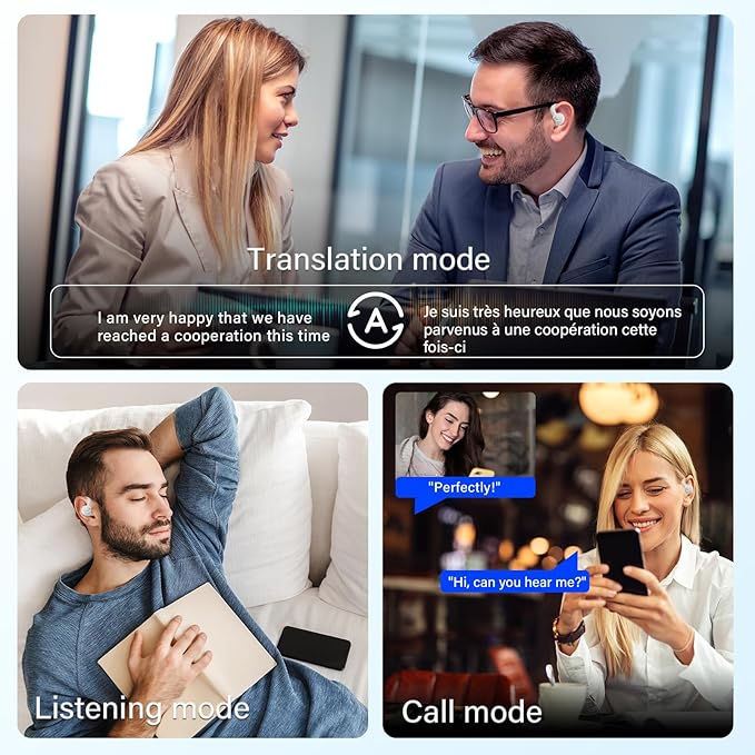 AI Translation Earbuds Real Time, 164 Language Translator Earbuds, 3-in-1 Bluetooth 5.4 Translation Headphones with 5 Translation Modes, 48H AI Ear buds Translator Device for Business/Learning, White