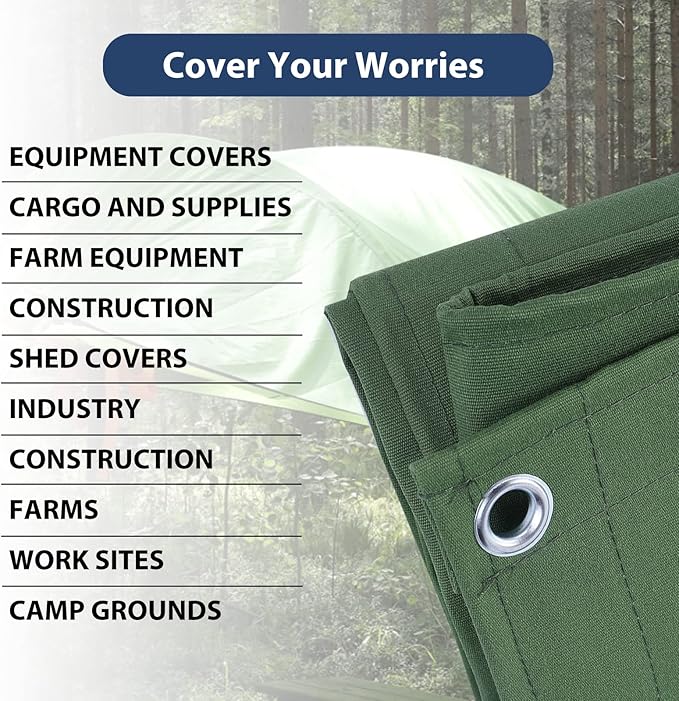 8’x10’ Canvas Tarps Heavy Duty Waterproof Tarpaulins with Aluminum Grommets,UV Resistant, 22Mil Multipurpose Drop cloth, 14oz Durable Cover Sheet for Outdoor and Indoor Use with Ropes.