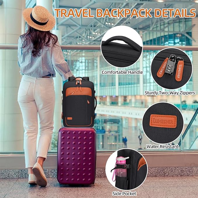 Travel Laptop Backpack,42L Carry on Luggage, Flight Approved Expandable Backpack,Business Anti Theft Weekender Bags for Women Men, Water Resistant Expandable Backpacks With 4 Packing Cubes