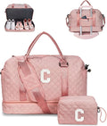 Birthday Gifts-for Women-Initial Duffle Bag with Shoe Compartment, Personalized Weekender Bag, Monogram Overnight Bag, Letter Travel Bag with Makeup Bag，Friend Wife Birthday Gift (Letter C)