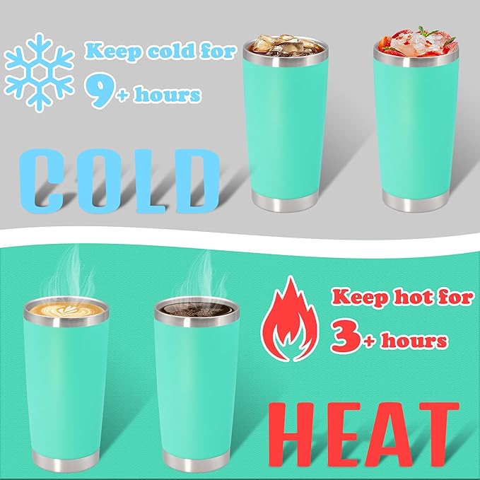 20 oz Tumbler with lid Double Wall Vacuum Insulated Tumblers Stainless Steel Coffee Mug Travel Coffee Tumbler Powder Coated Tumbler Cup Keep Hot&Cold - (Light Blue 12 Pack)