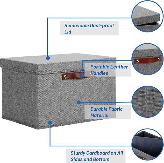 Temary Storage Bins with Lids 2-Pack Large Foldable Storage Baskets with Lid, Fabric Storage Bin for Organizing Home (Grey, 15x11x9.5inch)