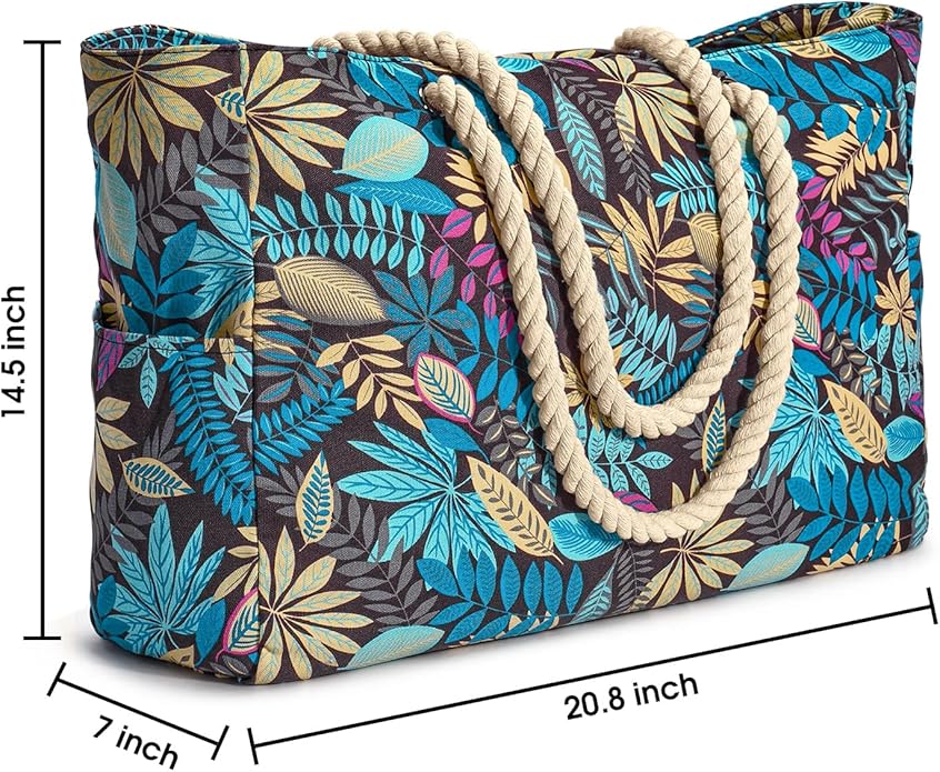 Becokan Beach Bags for Women Large Waterproof Beach Tote Bag Zipper Beach Bags Waterproof Sandproof Swim Pool Bag Large Tote