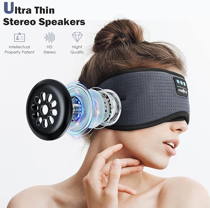MUSICOZY White Noise Bluetooth Sleep Mask with 8 Soothing Sounds & 3D Wireless Sleep Headphones, Bluetooth Sleeping Headphones for Yoga Travel Office Relaxation, Tech Gadgets Gifts, Gray