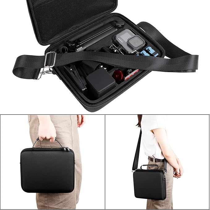 PellKing Hard Case for GoPro Hero 13/12/11/10/9/8/7/2018/6/5 Blcak/4 Silvery Action Camera, Accessories Carrying Storage Shoulder Bag With Strap for DJI Osmo Action 5/4/3 Insta360 Ace Pro