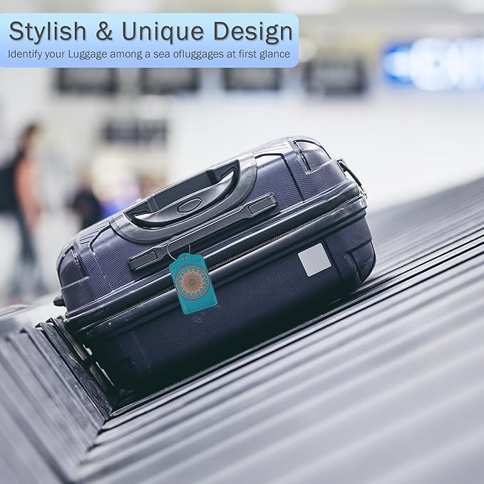 Luggage Tags for Suitcase,Flower Mandala Luggage Tags of Set 2 Leather Identifiers Privacy Cover with Stainless Steel Loop for Women Men Travel Bag Suitcase