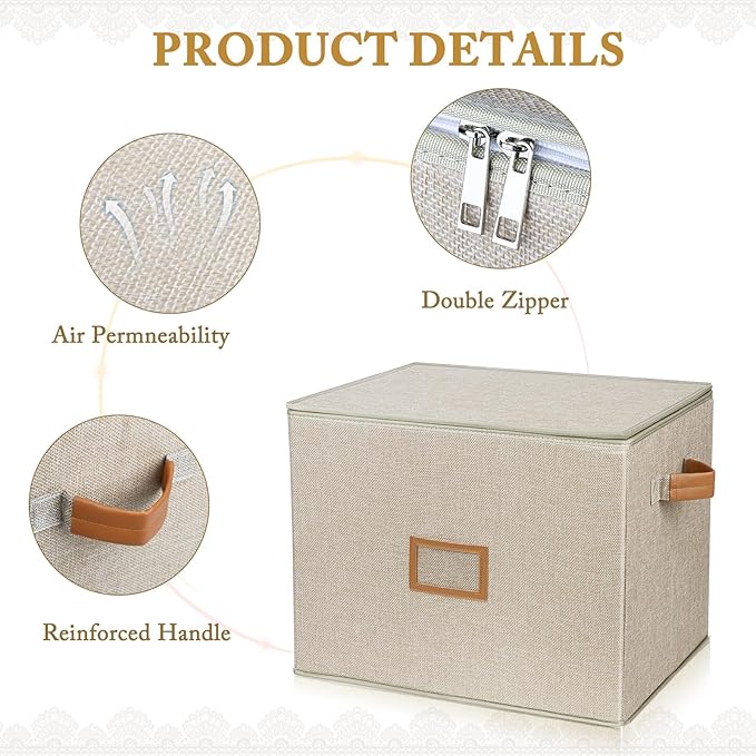 Wedding Dress Storage Box, Wedding Dress Preservation Box with Lid, Foldable Acid-Free Organizer with 1 Pair of Microfiber Gloves and 20 Sheets of Acid-Free Paper (1, Medium)