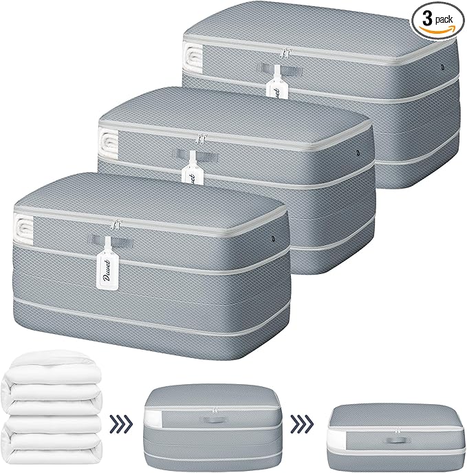 DIMJ Comforter Storage Bag - 100L Large Capacity Blanket Storage Compression Bags, Washable Space Saving Self Compression Organizer with Window Handles, Space Saver for Clothes, Bedding, Sheet