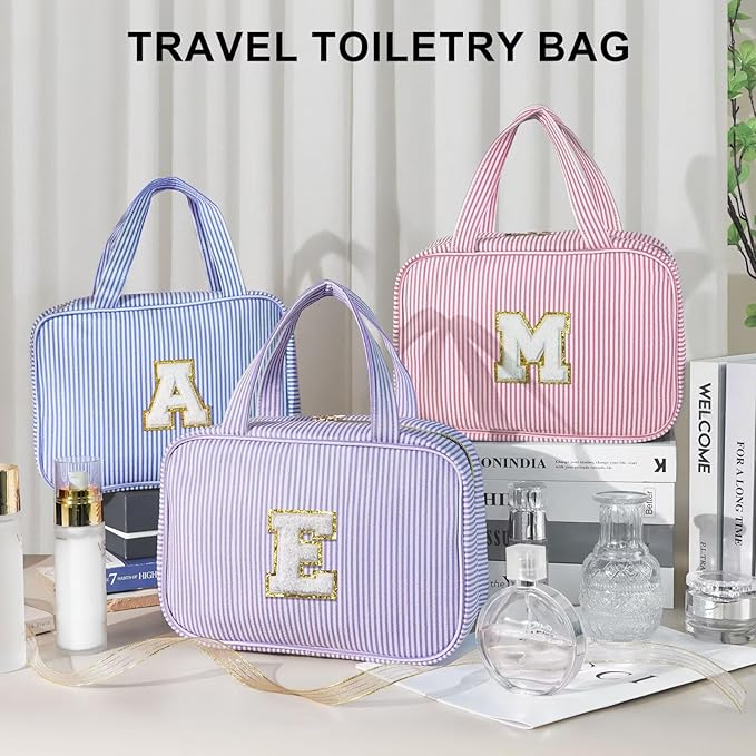TOPEAST Hanging Toiletry Bag for Women - Travel Toiletry Bag Makeup Bag, Portable Toiletries Cosmetic Bag, Airplane Travel Essentials - Letter T, Purple