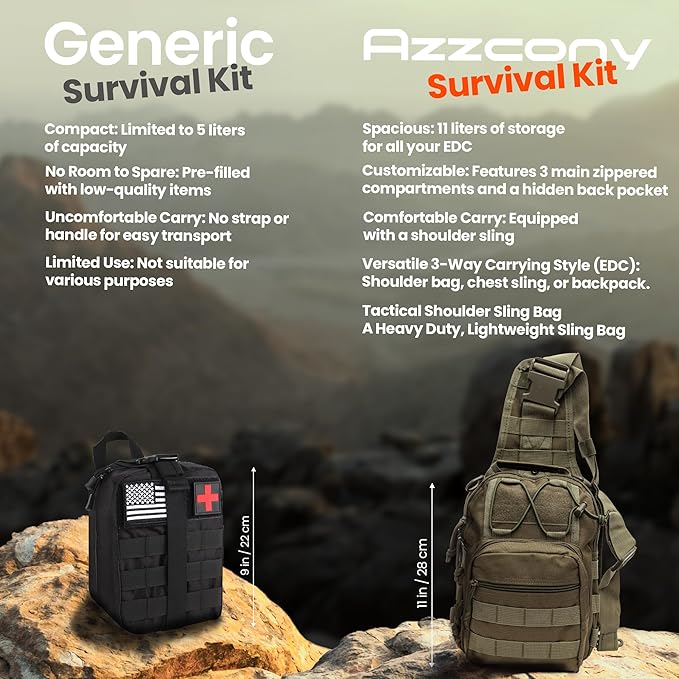 Emergency Survival Kit with First Aid Gears and Supplies - EDC Go Bugout Bag - Get Home Backpack for Camping Outdoor - Tactical Military Molle Pouch Grade - Gift for Man Woman