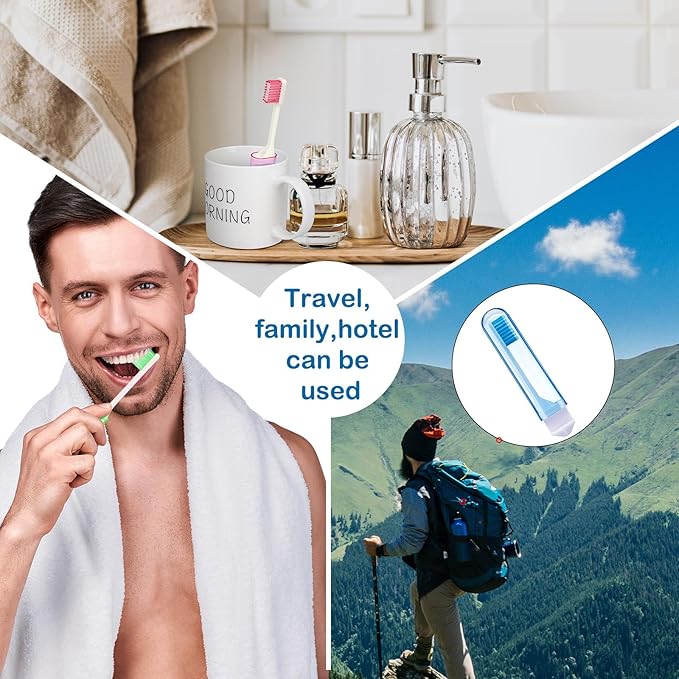 Patelai 4 Pieces Travel Toothbrush Set, Soft Bristle Mini Foldable Tooth Brush with Case, Individually Wrapped Small Portable Travel Size Toiletries Stuff for Camping (Honey Color)