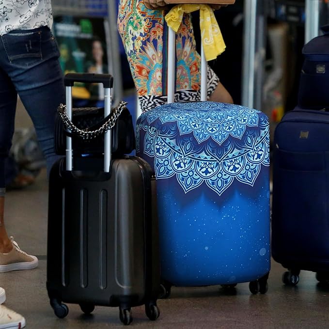 Explore Land Travel Luggage Cover Suitcase Protector Fits 23-26 Inch Case (Blue Violets, M)