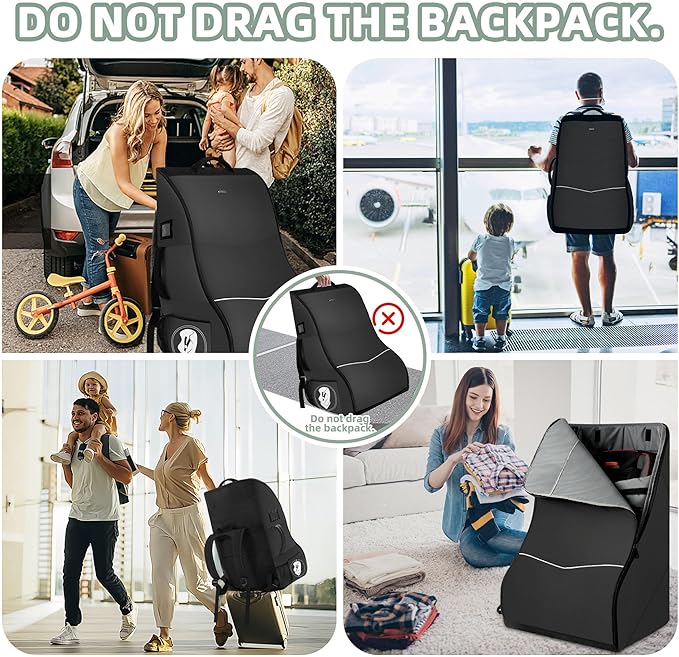 Padded Car Seat Travel Bag for Airplane – Waterproof Heavy Duty Carseat Backpack for Airport – Fits Infant, Convertible & Booster Seats – Airline Approved Travel Car Seat Cover