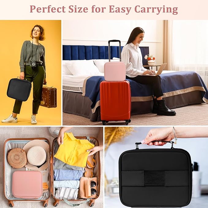 Makeup Bag with LED Mirror, [3 Color and Stepless Dimmable] Rechargeable LED Light for Makeup Bag Train Case with Brushes Storage Organizer, Travel Box Cosmetic Bag for Women - Black