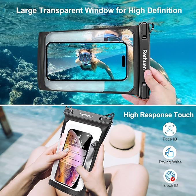 Large Floating Waterproof Phone Pouch, 2Pack Cell Phone Dry Bag for iPhone 16 15 14 13 12 Pro Max Galaxy S24 S23 S22 All Phones, Float Water Proof Bag for Beach Water Park (Black + Lime Green)