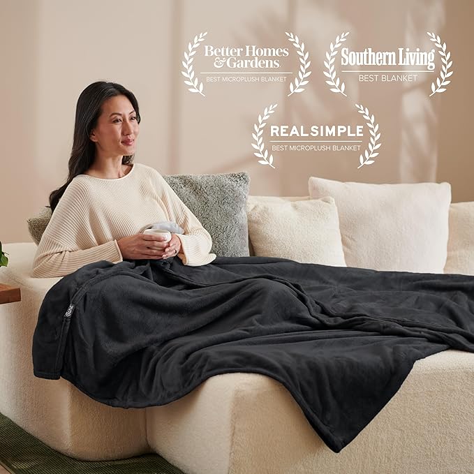Bare Home Fleece Blanket - Full/Queen - Ultra-Soft Lightweight for Bed, Sofa, and Couch - Luxury Microplush - Cozy Warm Blanket (Full/Queen, Black)