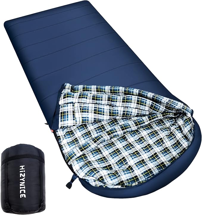 0 Degree Sleeping Bag 100% Cotton Flannel XXL for Adults Big and Tall Cold Weather Winter Zero Degree Camping,Free Compression Sack