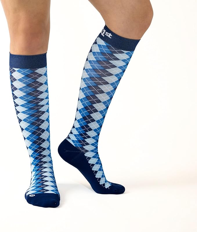 Medical Grade Compression Socks for Men & Women 15-20 mmHg by OrthoSleeve (Blue Argyle, Medium)