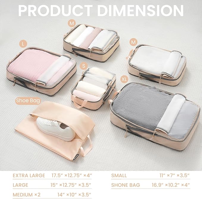 BAGAIL 6 Set Ultralight Compression Packing Cubes Packing Organizer for Travel Accessories Luggage Suitcase Backpack