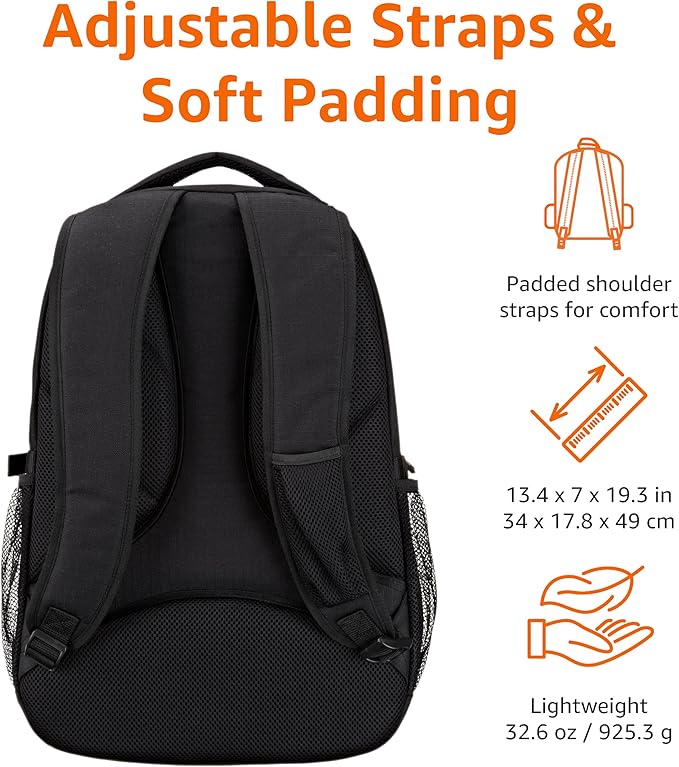 Amazon Basics Laptop Backpack Fits Up to 17-Inch Laptops, Black