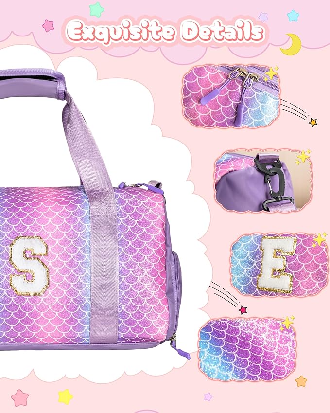 TrendyGifts for Girls-Girl Gym Bag with Shoe Compartment, Kid Personalized Weekender Overnight Bags, Initial Travel Tote with Makeup Pouch, Gift Ideas for Niece Sister (Letter O)