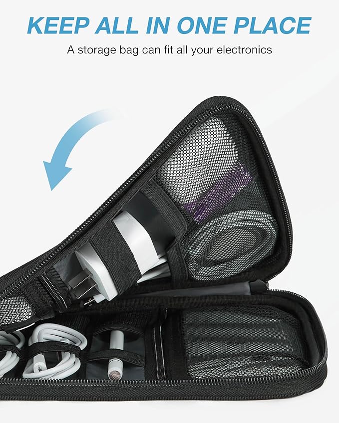 BAGSMART Electronics Travel Organizer Case, Tech Accessories Cord Storage Bag for Phone, Power Bank, SD Card, Cables, Black