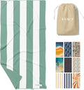 SUN'Y Waffle Microfiber Beach Towel – Sand Free, Quick Dry, Ultra Absorbent, Lightweight & Compact Travel Towel with Carry Bag - Large (63” x 31.5”), Sea Green