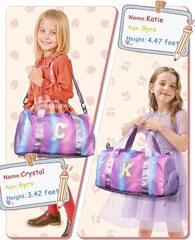 6 7 8 9 10 Year Old Girls Birthday Gift-Girl Gym Bag with Shoe Compartment, Kid Personalized Weekender Overnight Bags, Initial Travel Tote with Makeup Pouch, Easter Gifts for Teen (Letter Q)