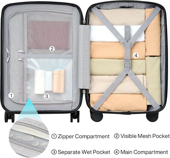 Hanke Hard Shell Luggage Sets 3 Pieces, Carry On and Checked Luggage Sets with Spinner Wheels, Durable PC Hardside Rolling Suitcase for Travel (20/24/28 Inch, Caribbean Blue)