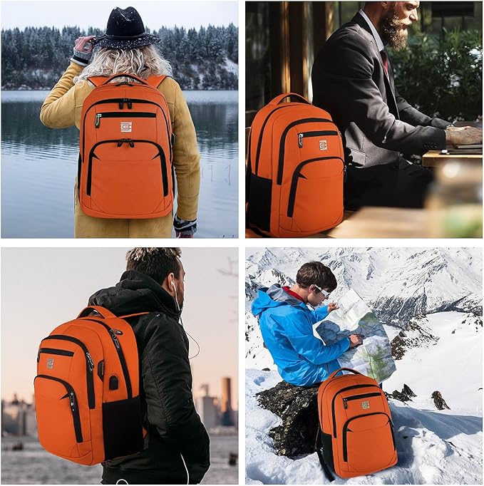 Laptop Backpack,Business Travel Anti Theft Slim Durable Laptops Backpack with USB Charging Port,Water Resistant College Computer Bag for Women & Men Fits 15.6 Inch Laptop and Notebook-Orange