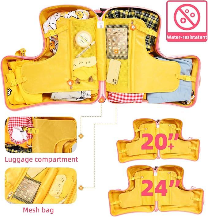 Kids' Lightweight Ride on Luggage with Spinner Wheels & Foldabe Design (Pink Donut, 20"+ Aged 1-3 Toddler)