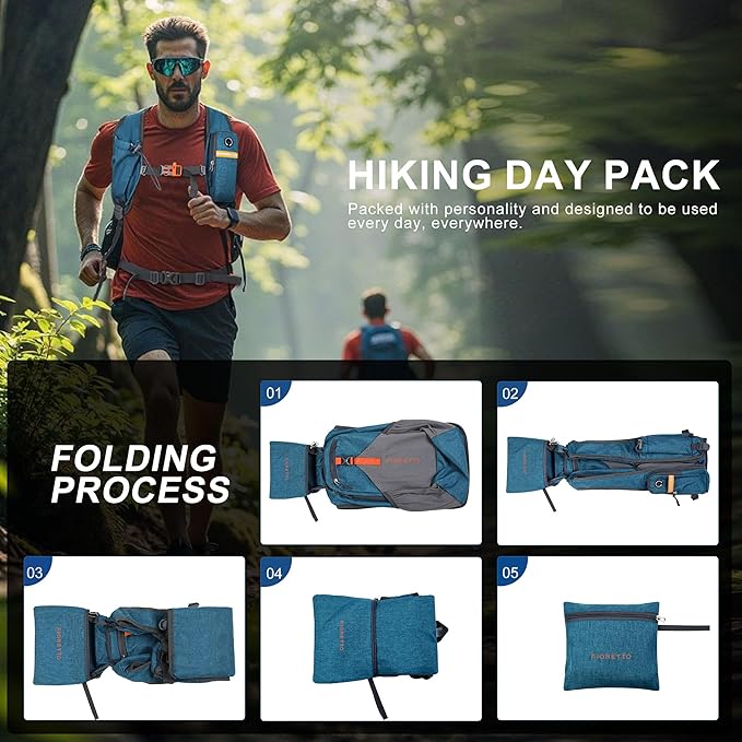 FIORETTO 15L Hiking Backpack for Women Men Mini Packable Backpack Lightweight Small Daypack for Camping Travel Outdoor, Turquoise