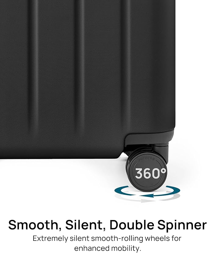 Carry On Suitcase, 20 Inch Carry-On Luggage with Double Spinner Wheels, Dry Wet Separate Design, PC Hard Case Suitcase, Lightweight Travel Luggage, TSA Approved (Black, Danube)